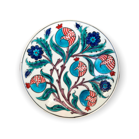 Selçuklu Nar ve Çiçek Desenli Düz Tabak (21,5cm)