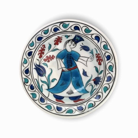 İznik Renkli Dönem Mavi Lale Bahçesi Desenli Tabak (19cm)
