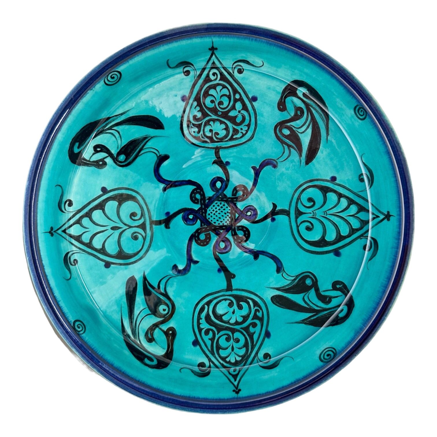 Selçuklu Kuş Desenli Turkuaz Kase 26cm