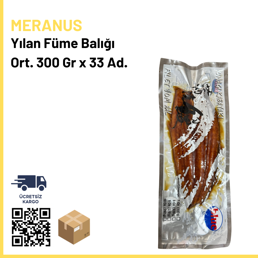 Meranus Unagi Yılan Füme Balığı Ort.: 300 Gr x33 (Ad: 740₺)
