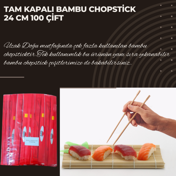 Tam Kapalı Bambu Chopstick 24 cm 100 Çift