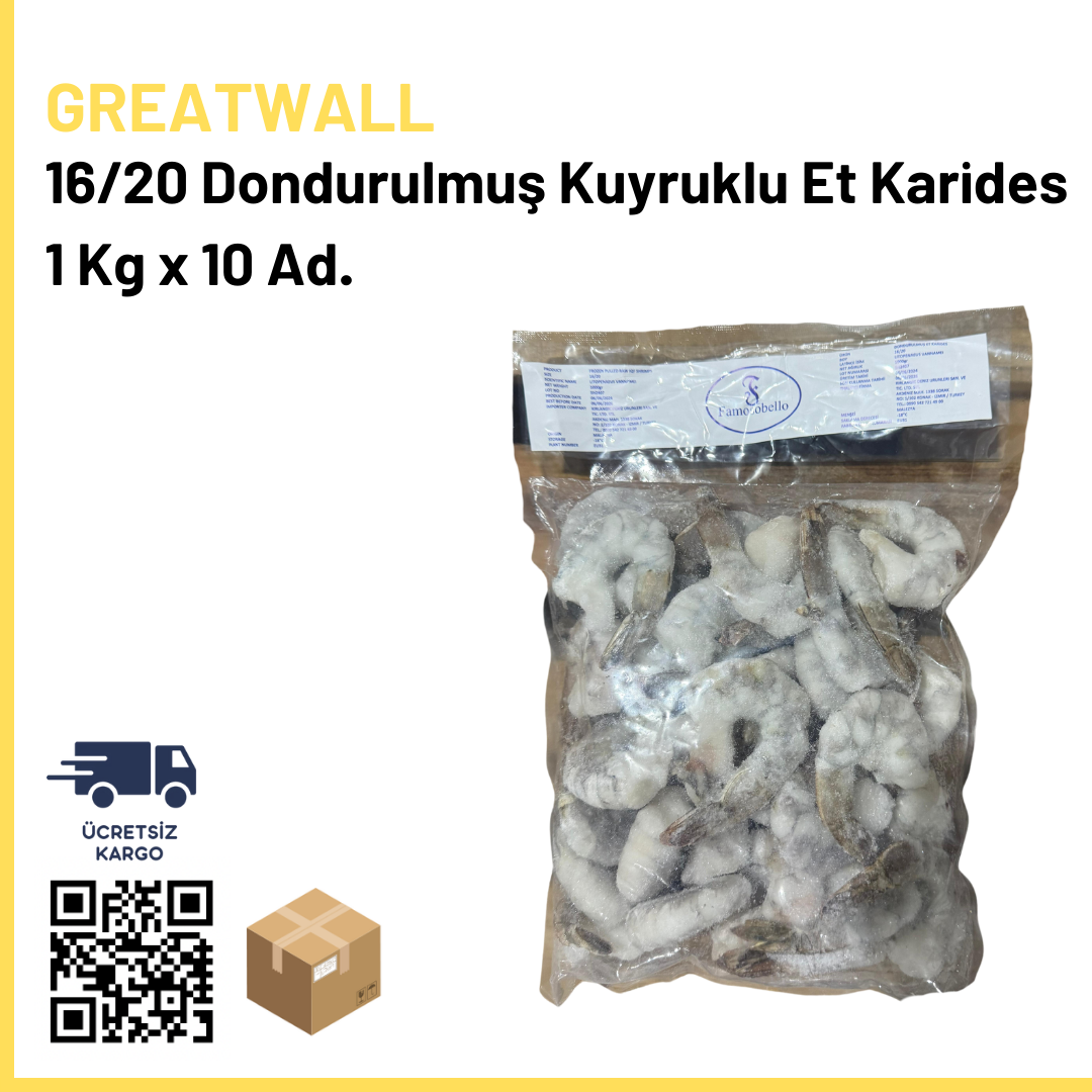 16/20 Dondurulmuş Kuyruklu Et Karides 1 Kg x10 (Ad: 849₺)