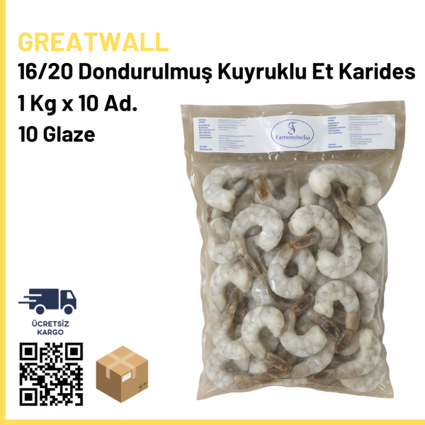 Famosobello 16/20 Dondurulmuş Kuyruklu Et Karides 1 Kg x10 (Ad: 8000₺)