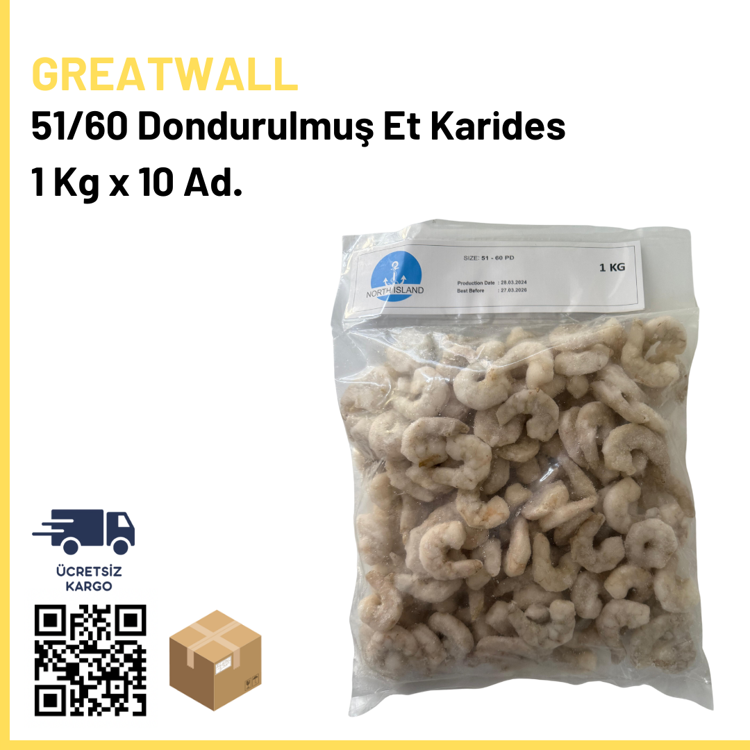 51/60 Dondurulmuş Et Karides 1 Kg x10 (Ad: 599₺)