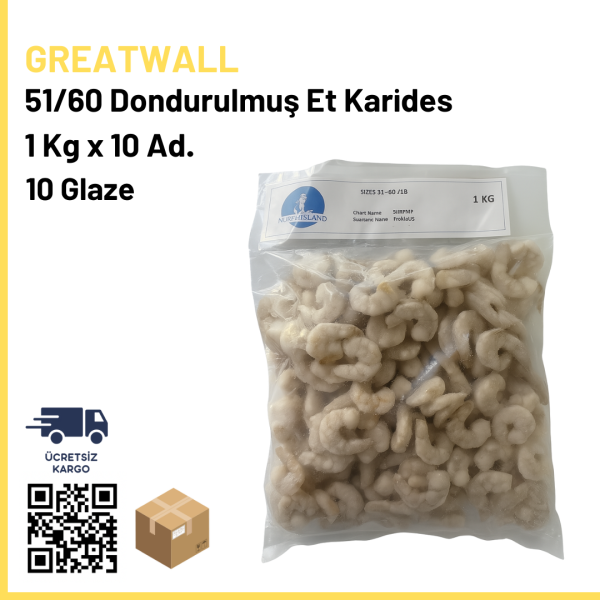 51/60 Dondurulmuş Et Karides 1 Kg x10 (Ad: 599₺)