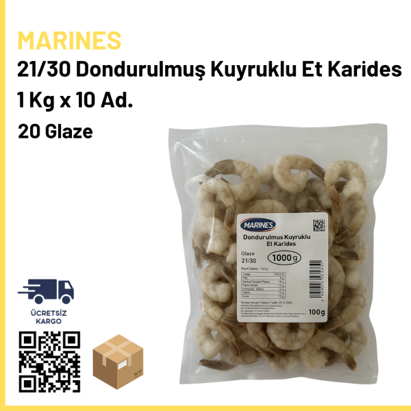 Marines 21/30 Dondurulmuş Kuyruklu Et Karides 1 Kg x10 (Ad: 750₺)