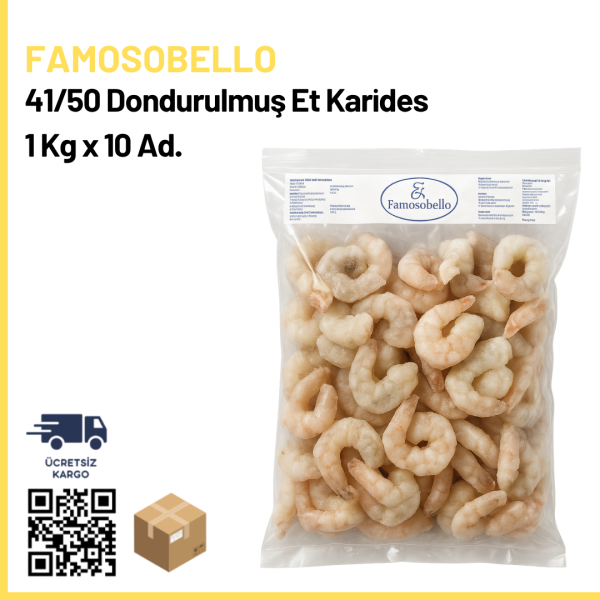 Famosobello 41/50 Dondurulmuş Et Karides 1 Kg x 10 Ad. (Ad: 650₺)