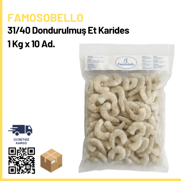 Famosobello 31/40 Dondurulmuş Et Karides 1 Kg x 10 Ad. (Ad: 675₺)