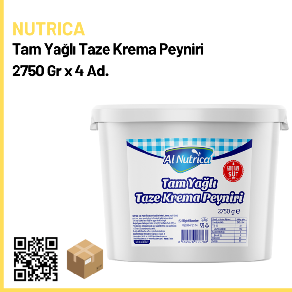 Nutrica Tam Yağlı Taze Krema Peyniri 2750 Gr x 4 Ad. (Ad: 750₺)