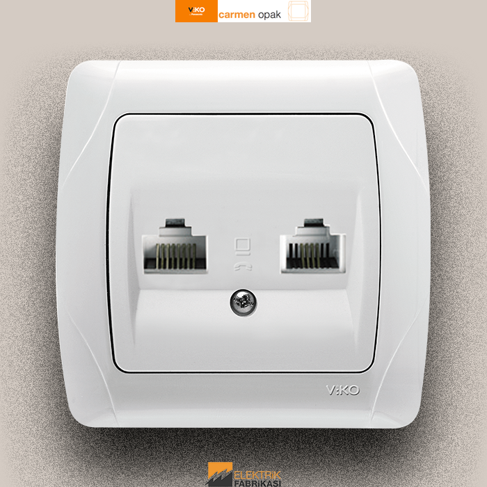 Carmen-Opak Sıva Altı Data-Nümeris Telefon Prizi (RJ45 Cat5E - RJ11) (Beyaz I Krem)_Viko by Panasonic
