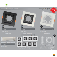 ACK_PC Modüler Sistemli 95x95mm Siyah Spot Armatür Sıva Altı_AH03-05001