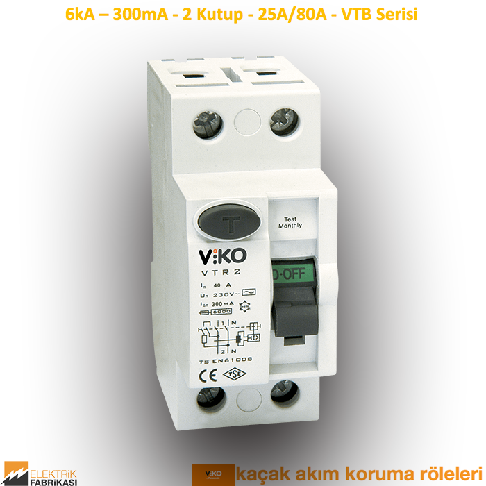 6kA - 300mA - 2 Kutup – 25A - VTB Serisi Kaçak Akım Röleleri_Viko by Panasonic