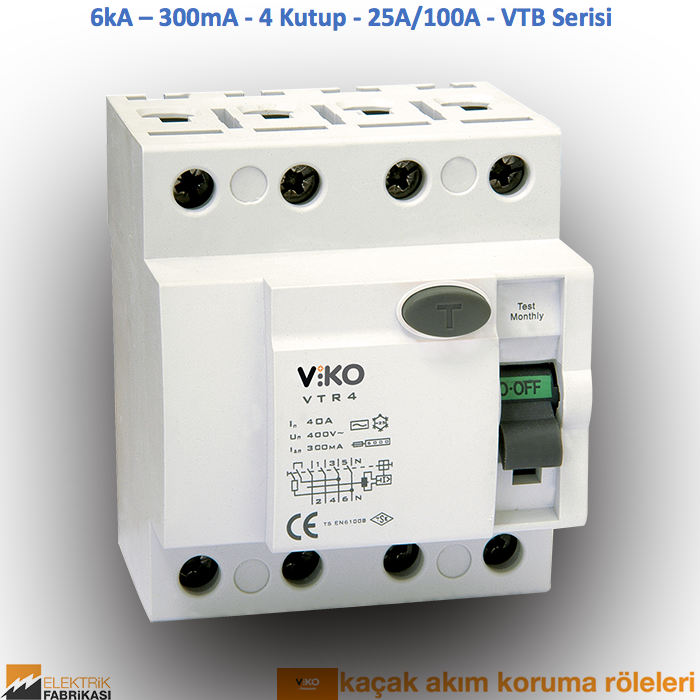 6kA - 300mA - 4 Kutup – 25A - VTB Serisi Kaçak Akım Röleleri-Yangın Koruma_Viko by Panasonic