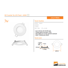 3W Yuvarlak Tip 75mmØ 155Lm Sıva Altı LED Panel 4200K_Viko by Panasonic