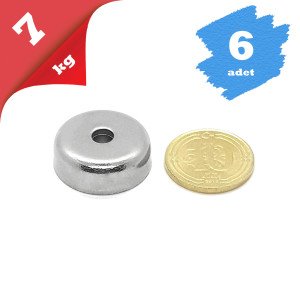 6'LI PAKET 20mm Neodyum Havşa Delikli Pot Mıknatıs - Gömme Vidalanabilir Pot Mıknatıs