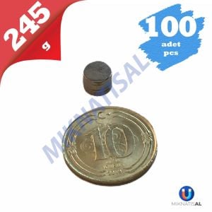 100'LÜ PAKET Çap 6mm Kalınlık 1mm N35 Silindir Güçlü Mıknatıs