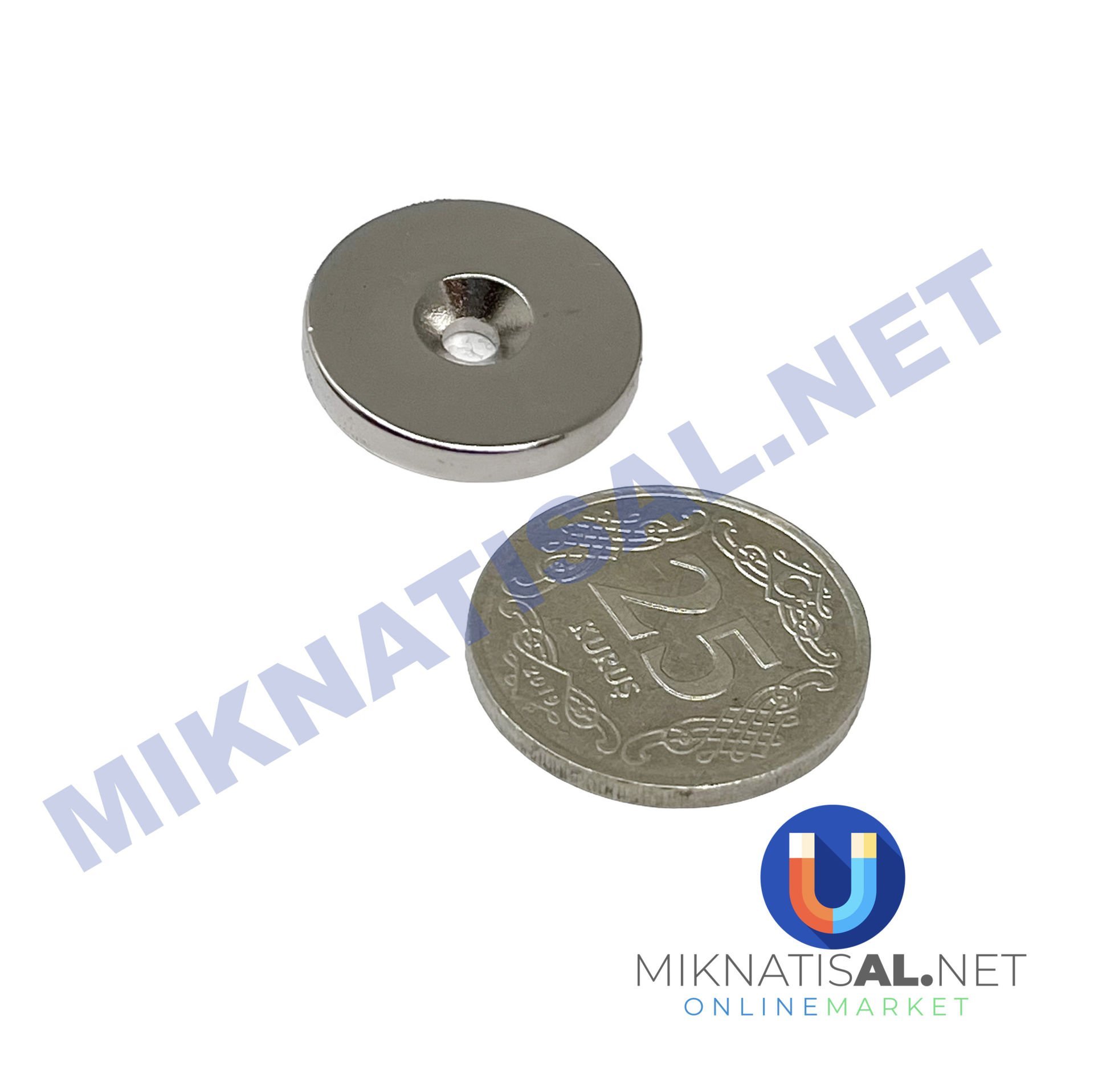 18x3 mm (6-3mm) N35 Havşalı Güçlü Neodyum Mıknatıs