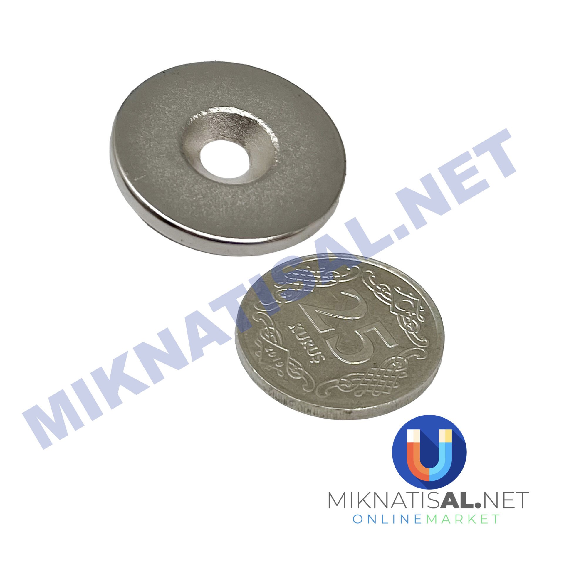 25x3 mm (10-5mm) N35 Havşalı Güçlü Neodyum Mıknatıs