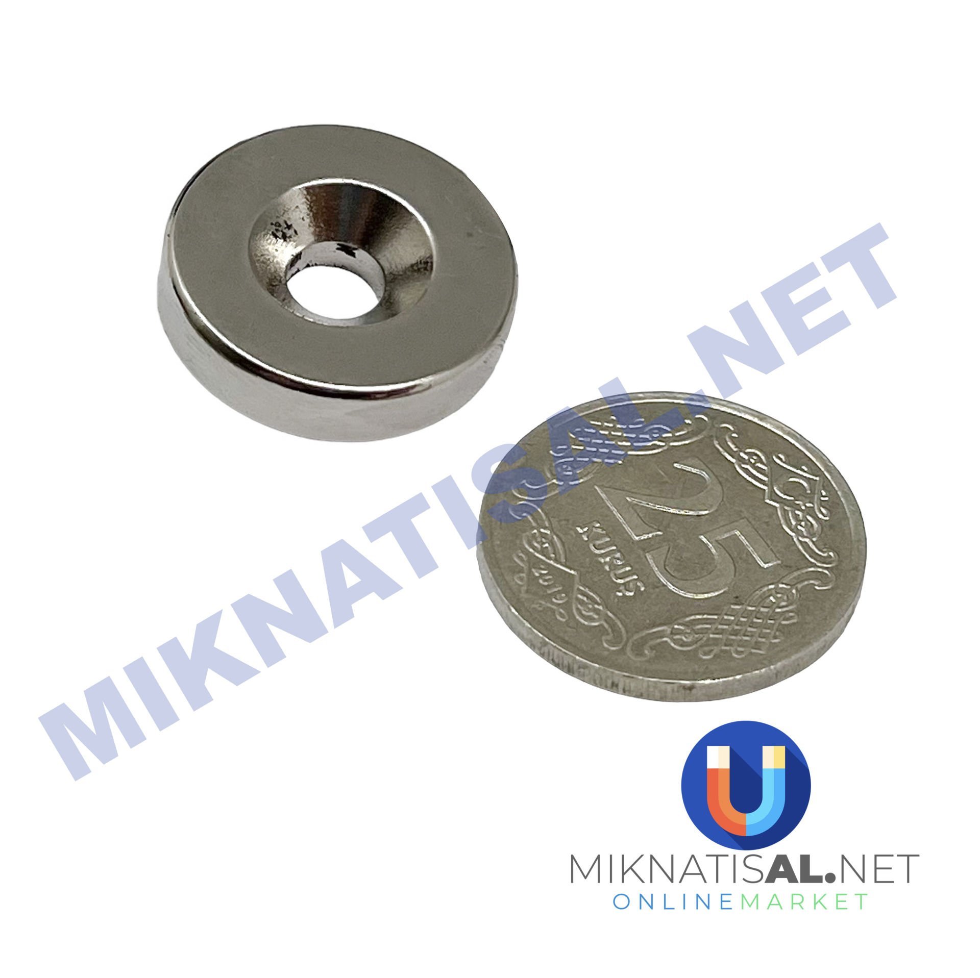 25x5 mm (10-5mm) N35 Havşalı Güçlü Neodyum Mıknatıs