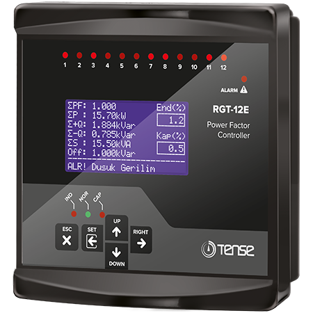 TENSE 12 Kademe 3 Faz Reaktif Güç Kontrol Rölesi, Jeneratör Kompanzasyon  RGT-12E