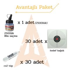 12gr co2 Karbon Tüp (30adet) + 4.5mm BB saçma (2500 adet)+Hedef Kağıdı (30 adet )