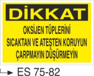 Dikkat Oksijen Tüplerini Sıcaktan Ve Ateşten Koruyun Ve Çarpmayın Düşürmeyin-Uyarı Levhası