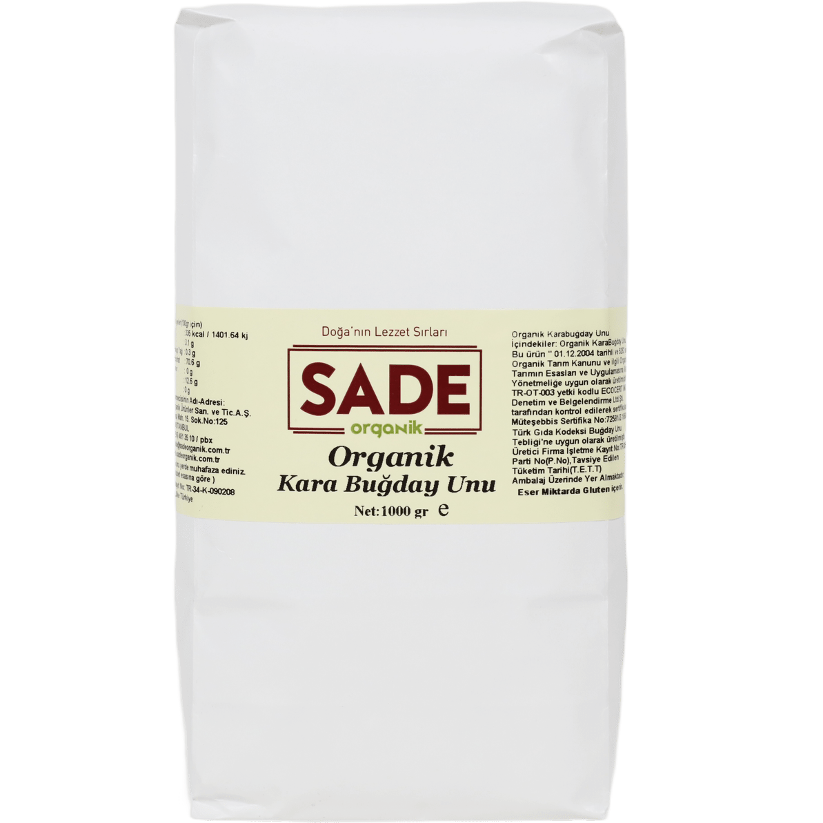 Sade Organik Karabuğday Unu 1 KG