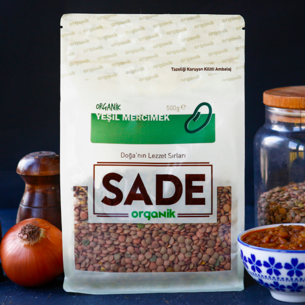 Sade Organik Yeşil Mercimek 500 gr görseli.
