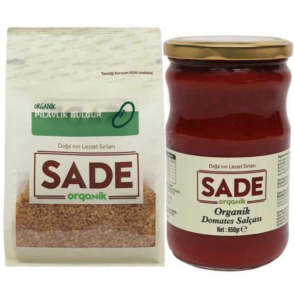 Sade Organik Pilavlık Bulgur 500 gr & Sade Organik Domates Salçası 650 gr