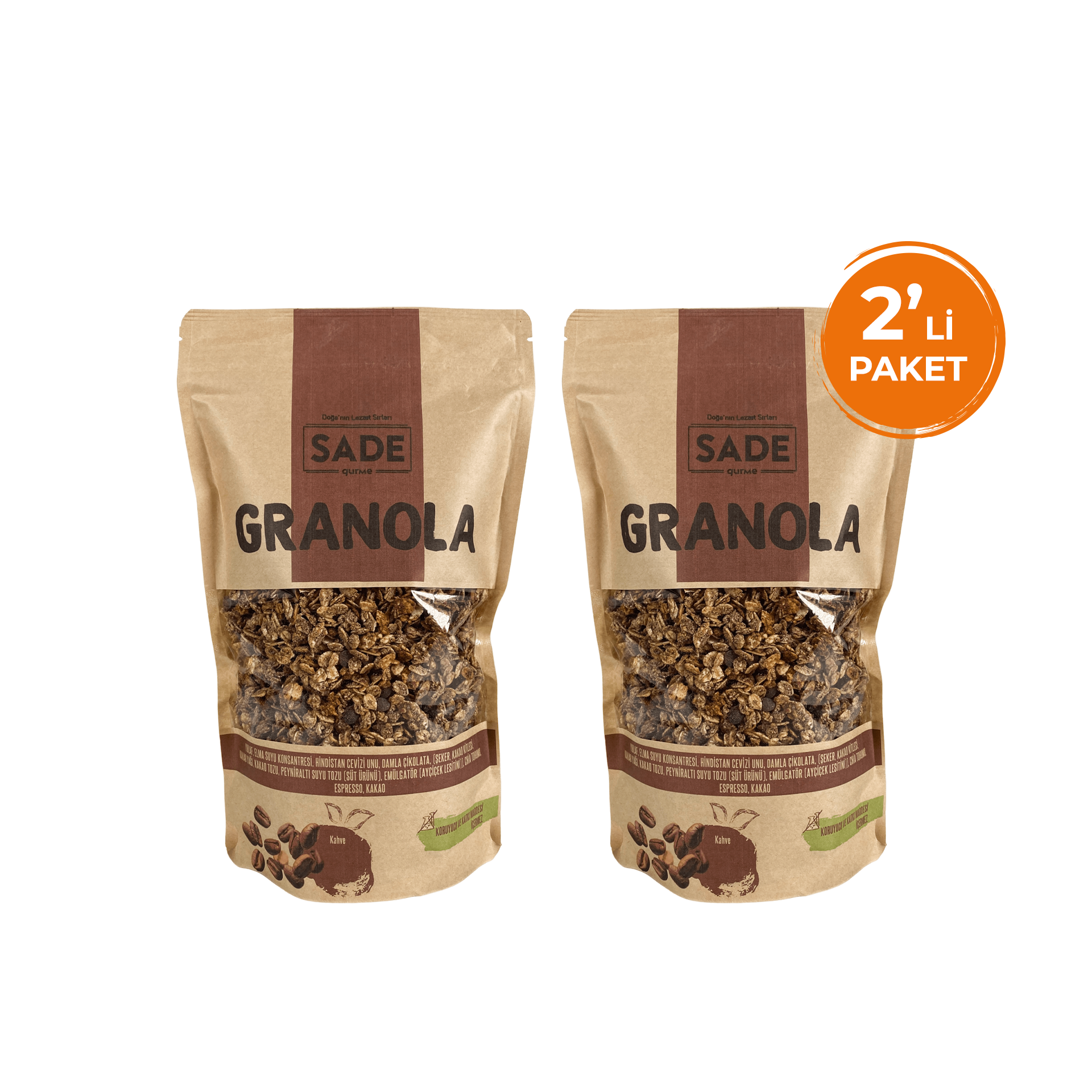 Sade Gurme Kahveli Granola 360 Gr 2 'li Paket