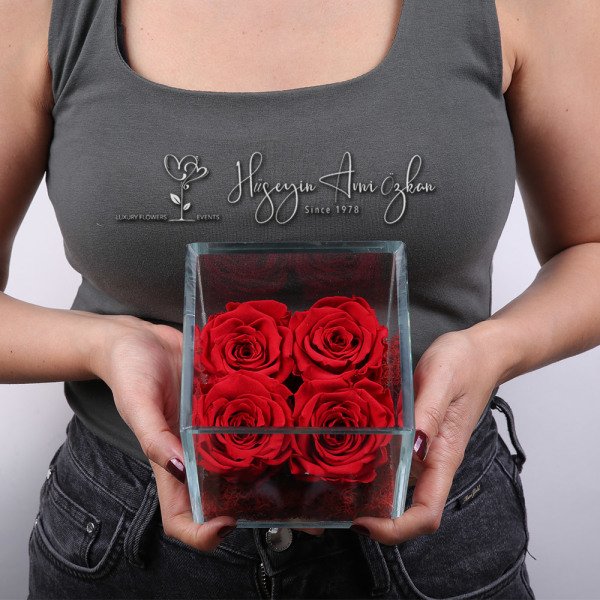 Red Preserved Roses & Glass
