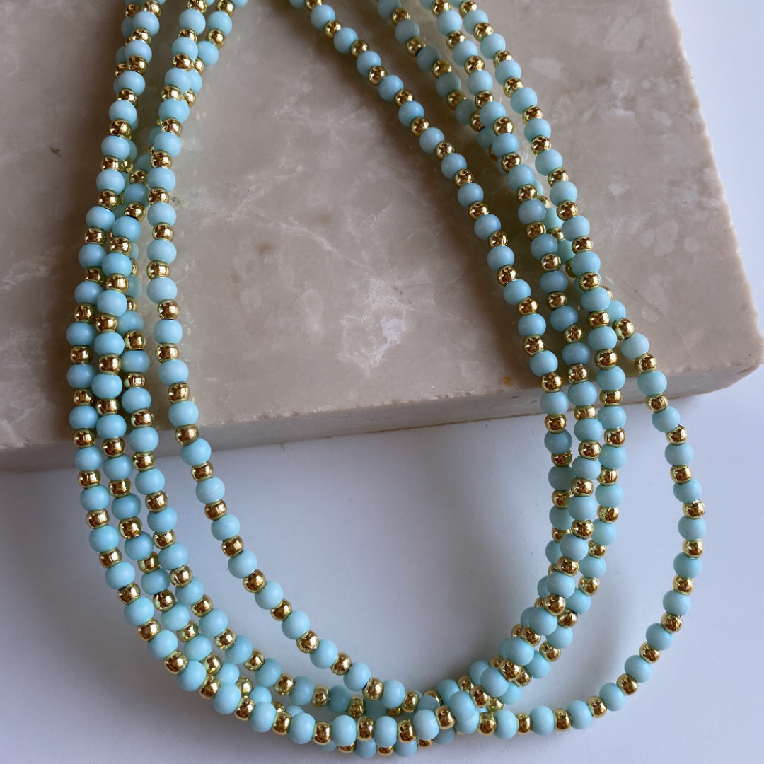 Mavi Küp Boncuk Detaylı Choker Kolye- Bileklik