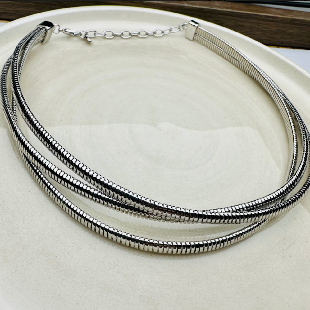 Vip Üçlü Choker Kolye- Silver