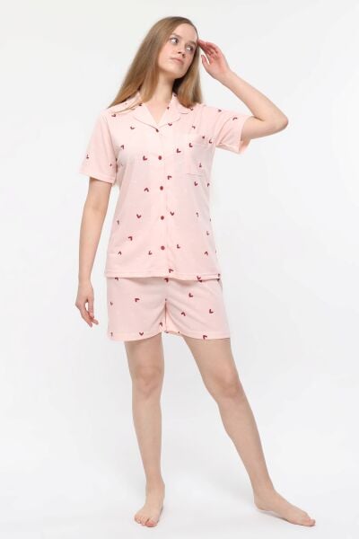 LİKAPA Penye Önden Düğmeli Kısa Kol Şortlu Takımı