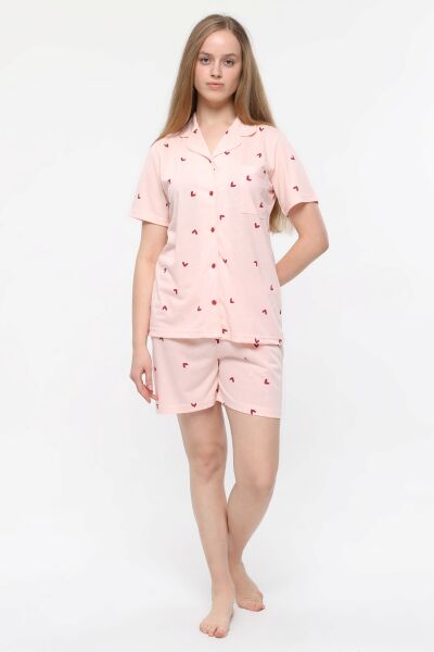 LİKAPA Penye Önden Düğmeli Kısa Kol Şortlu Takımı