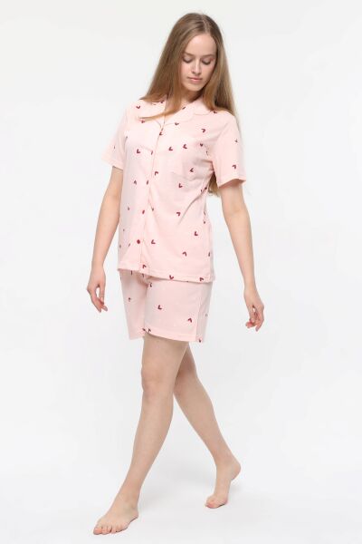 LİKAPA Penye Önden Düğmeli Kısa Kol Şortlu Takımı