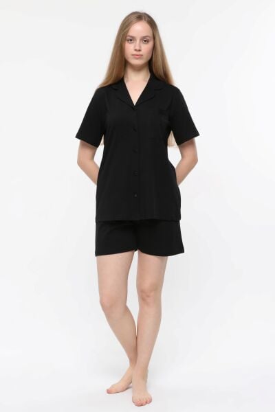 LİKAPA Penye Önden Düğmeli Kısa Kol Şortlu Takımı