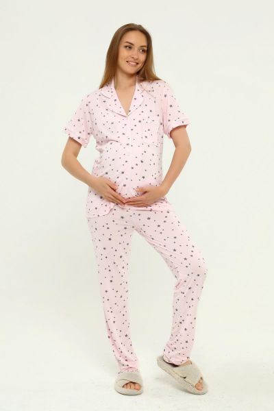 Önden Düğmeli Hamile Lohusa MEVSİMLİK KISA KOL PİJAMA TAKIMI