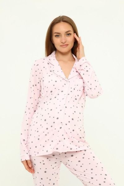 Önden Düğmeli Hamile Lohusa MEVSİMLİK UZUN KOL PİJAMA TAKIMI