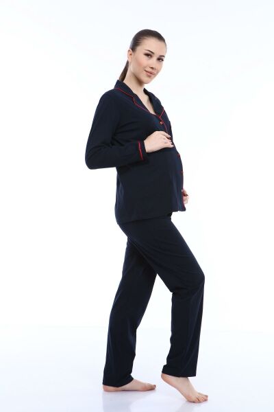 Likapa Düz Renk Önden Düğmeli Hamile Lohusa UZUN KOL PİJAMA TAKIMI