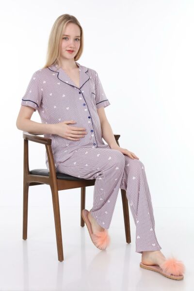 Pembe Lacivert Çizgili