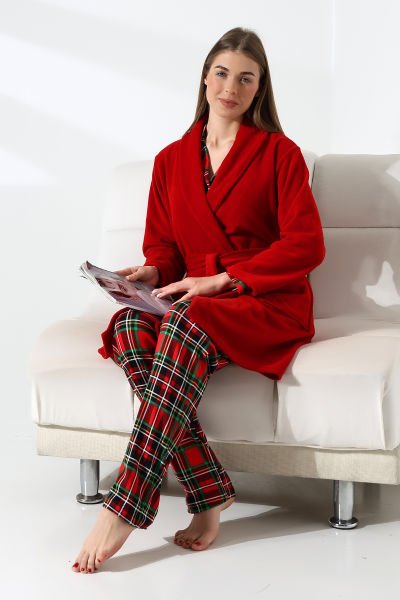 LİKAPASHOP 3'LÜ EKOSE SABAHLIK PİJAMA TAKIM