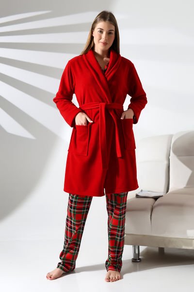 LİKAPASHOP 3'LÜ EKOSE SABAHLIK PİJAMA TAKIM