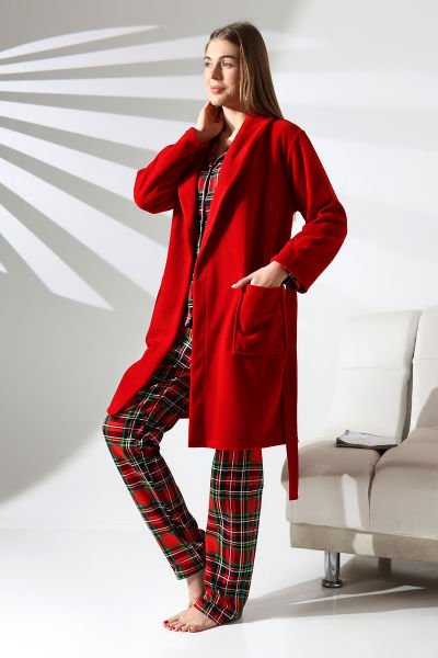 LİKAPASHOP 3'LÜ EKOSE SABAHLIK PİJAMA TAKIM