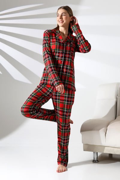 LİKAPASHOP 3'LÜ EKOSE SABAHLIK PİJAMA TAKIM