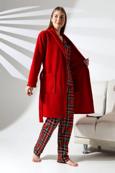 LİKAPASHOP 3'LÜ EKOSE SABAHLIK PİJAMA TAKIM