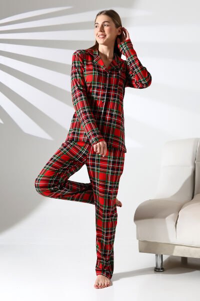 Likapashop Büyük Beden Ekose Pijama Takımı
