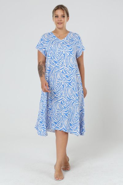 Likapa Yazlık Büyük Beden Viskon  V Yaka Kısa Kol Elbise 2688