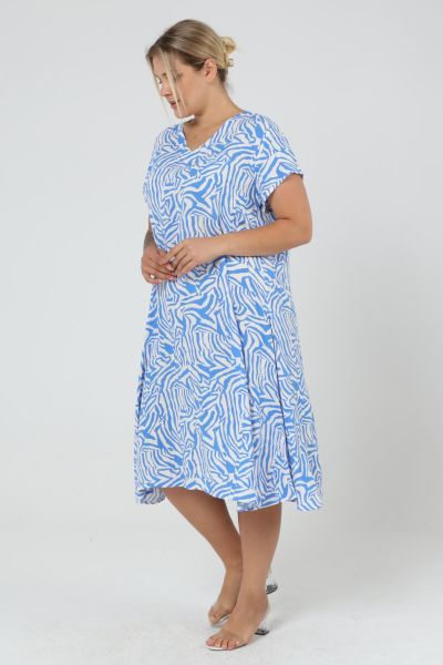 Likapa Yazlık Büyük Beden Viskon  V Yaka Kısa Kol Elbise 2688