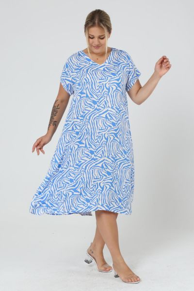 Likapa Yazlık Büyük Beden Viskon  V Yaka Kısa Kol Elbise 2688